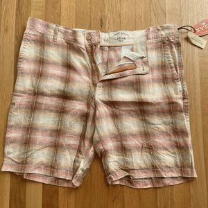 NWT Tommy Bahama Men's Relax Brown/Peach Plaid Linen Shorts 10" Inseam Size XL